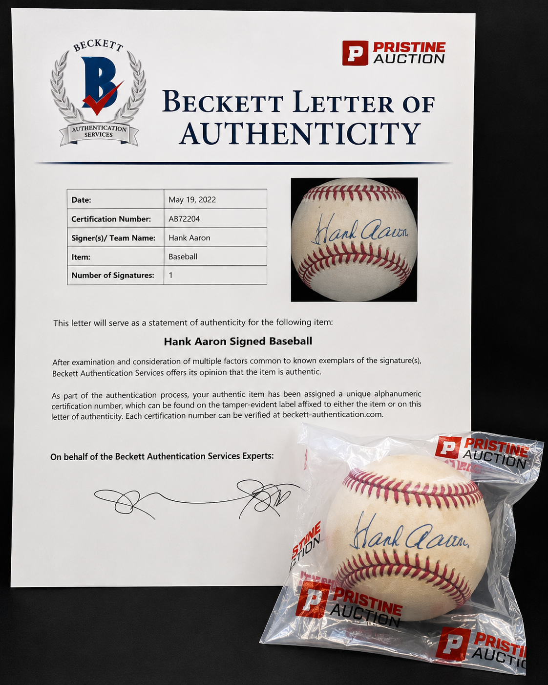 Hank Aaron Autographed Baseball