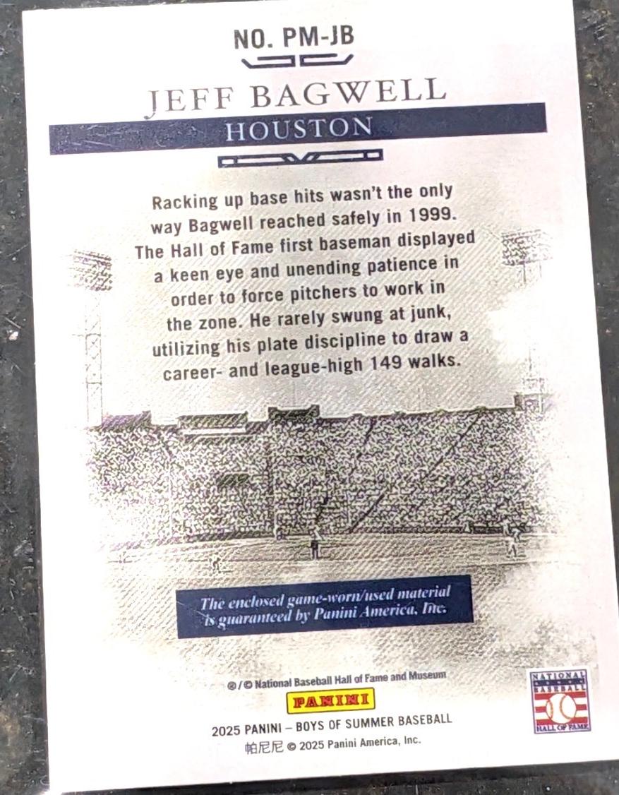 2025 Panini Boys of Summer #PM-JB Jeff Bagwell Pastime Materials #/99