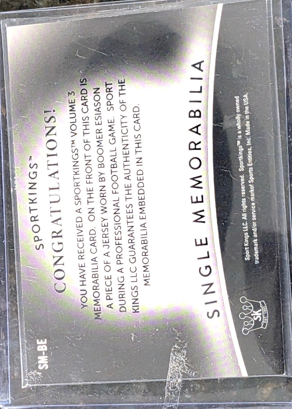 2022 Sportkings Volume 3 #SM-BE Boomer Esiason Single Memorabilia Black