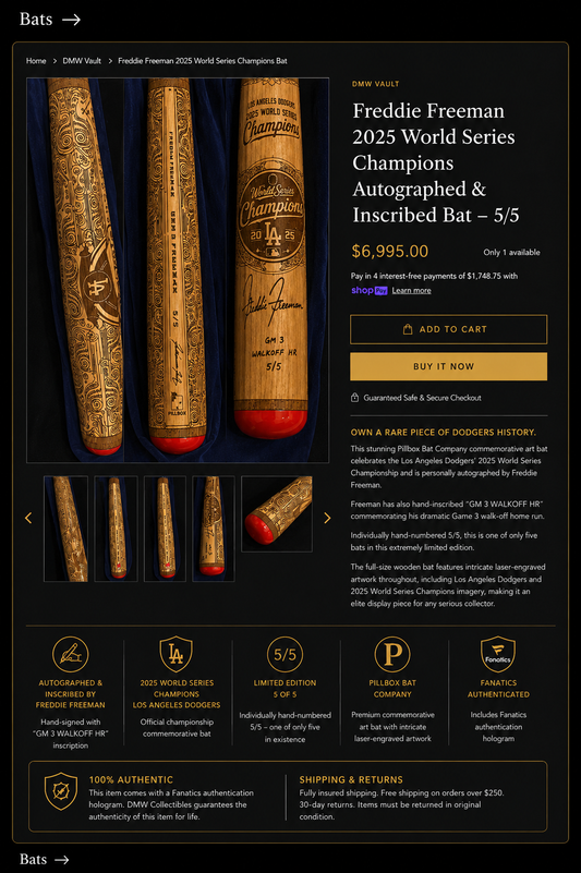 Freddie Freeman Inscribed Dodgers 2025 World Series Champions Bat