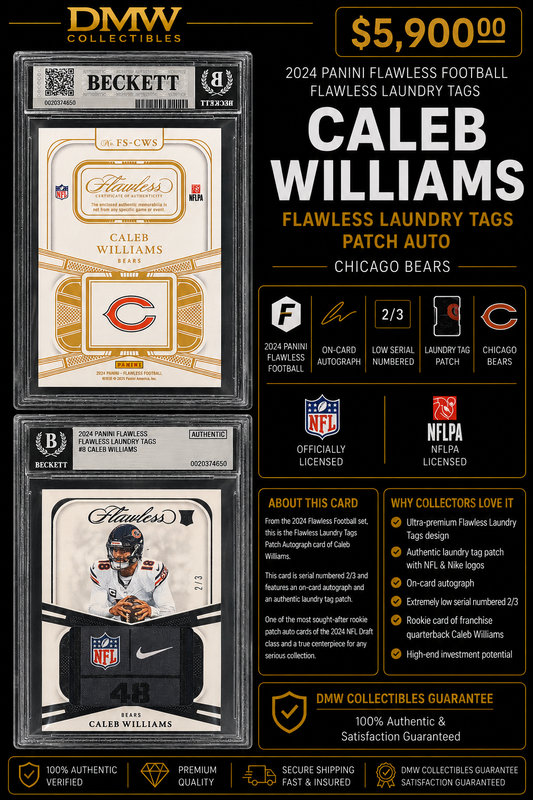 2024 Panini Flawless Caleb Williams Football Laundry Tags Patch Auto 2/3