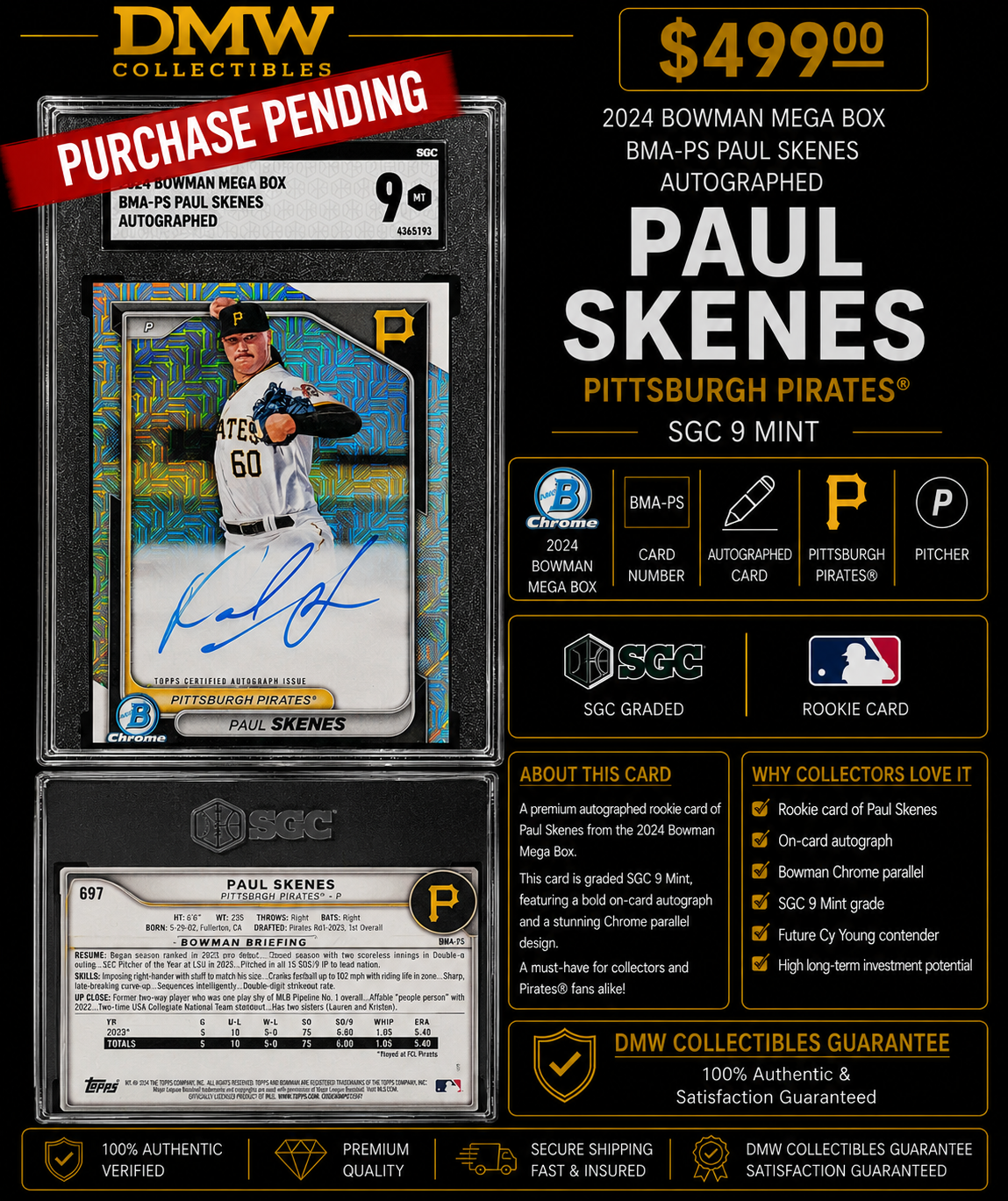 2024 Bowman Mega Box Paul Skenes Auto SGC 9
