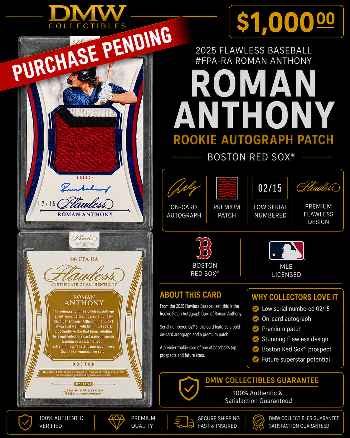 2024 Flawless Roman Anthony Rookie Auto Patch