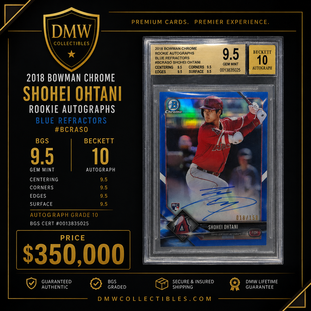 2018 Bowman Chrome - Shohei Ohtani Rookie Auto BCR-ASO Blue Refractors #150