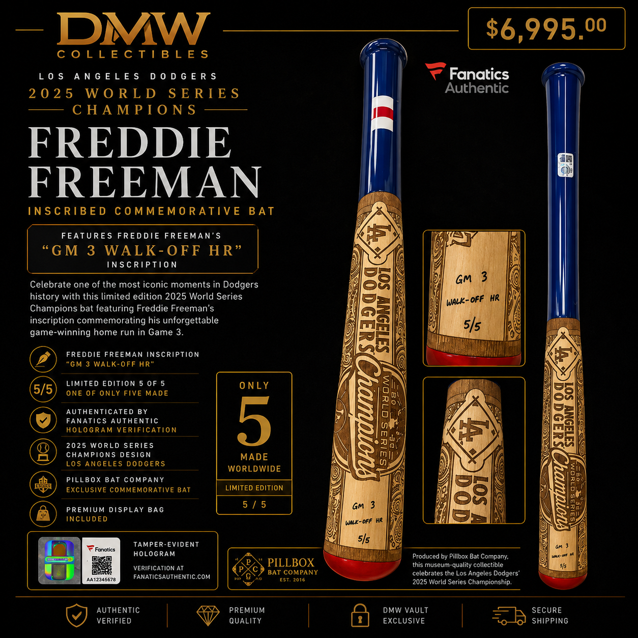 Freddie Freeman Inscribed Dodgers 2025 World Series Champions Bat